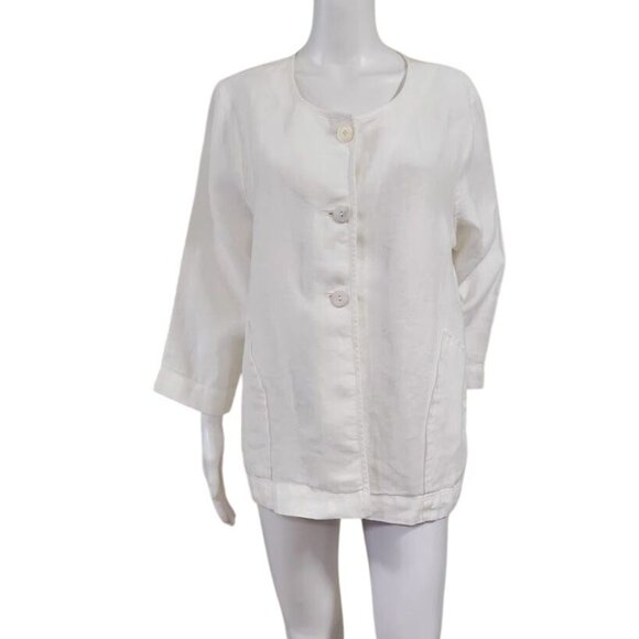 Pure Jill Linen Artsey Lagenlook Layers 100% Linen Cardigan Jacket Cream Size L - Picture 2 of 13